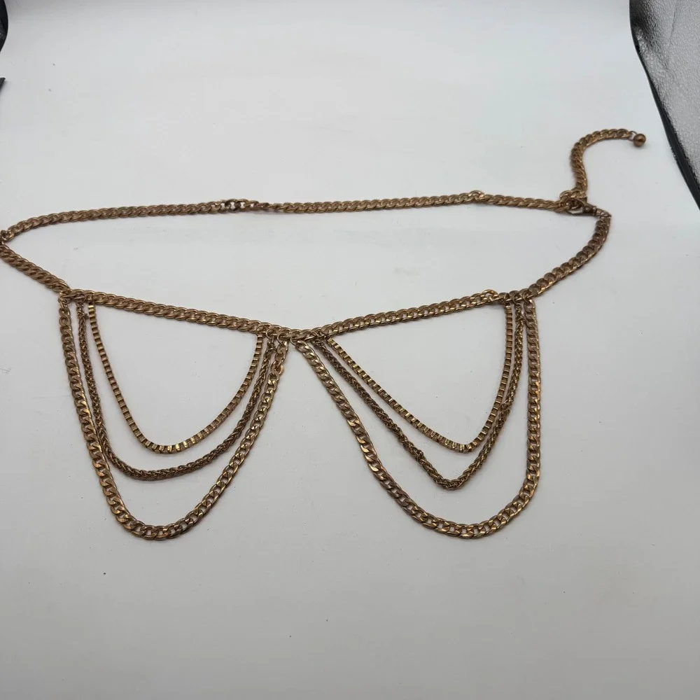 Womens Gold Chain Layered Body Belly Waist Belt Body VTG‎ retro